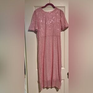 Elegant Pink Sequin Midi Dress
